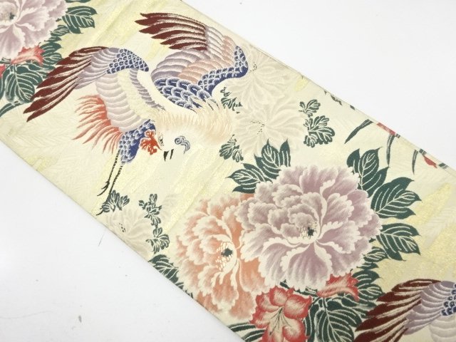 アンティーク　鳳凰に牡丹・菊模様織り出し丸帯（着用可）